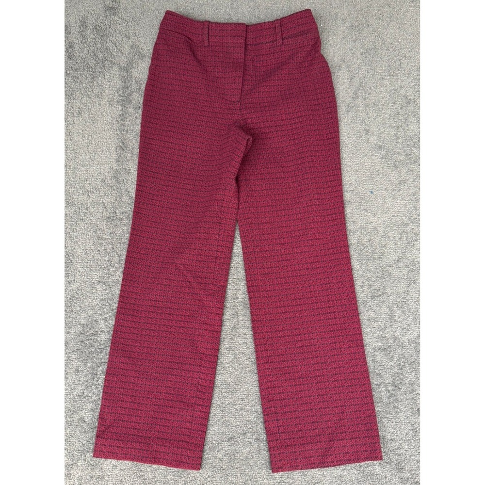 Victoria Beckham Burgundy Black Micro Check Straight Leg Pants Made in Italy 4